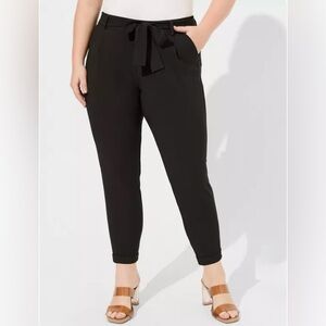 Torrid Pull-On Cuffed Crepe Trousers with Belt in Black